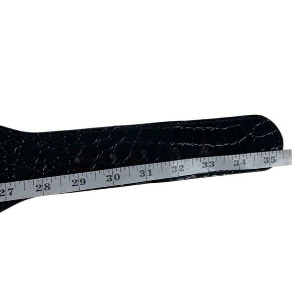 VTG Inspired 80s Black Wide Elastic Belt SZ M/L Rhinestone Buckle Crock Embossed - Picture 8 of 15